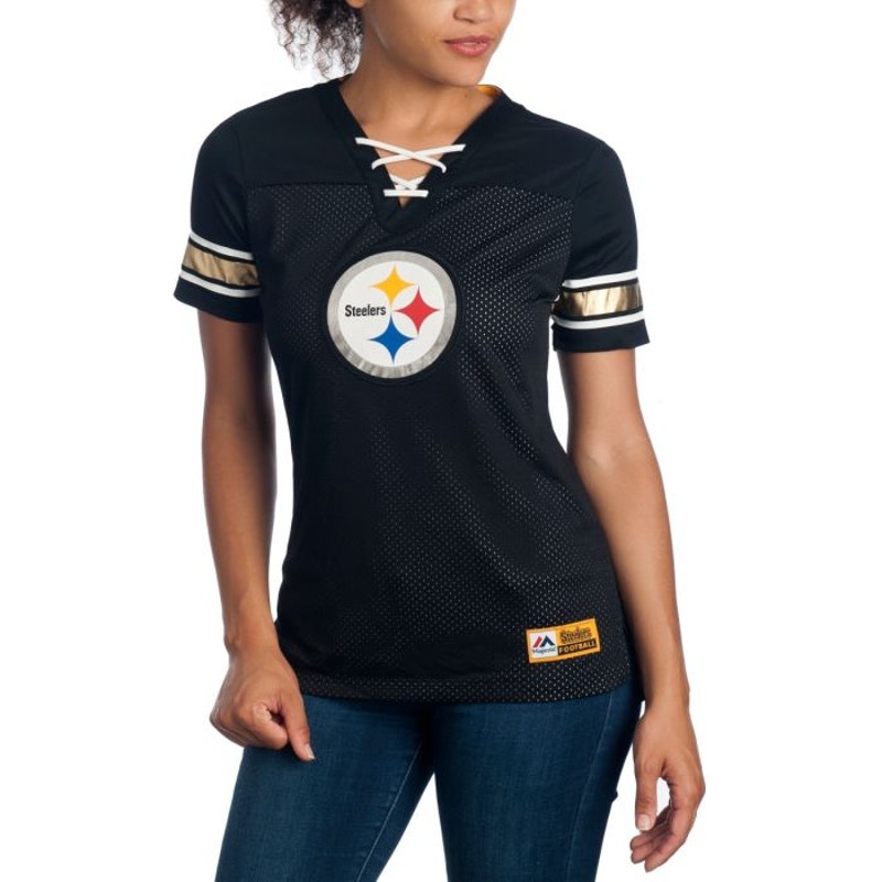 Majestic Pittsburgh Steelers  Lace Up Jersey Black NFL Womens Black Size L