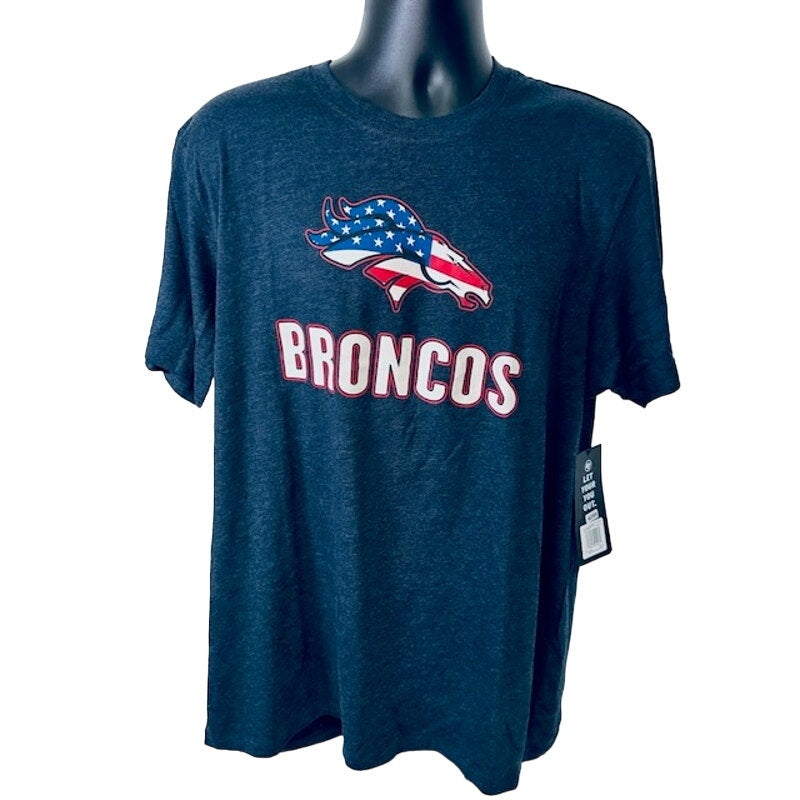 47 Brand Denver Broncos T-Shirt Patriotic Logo Short Sleeves Blue Mens XL