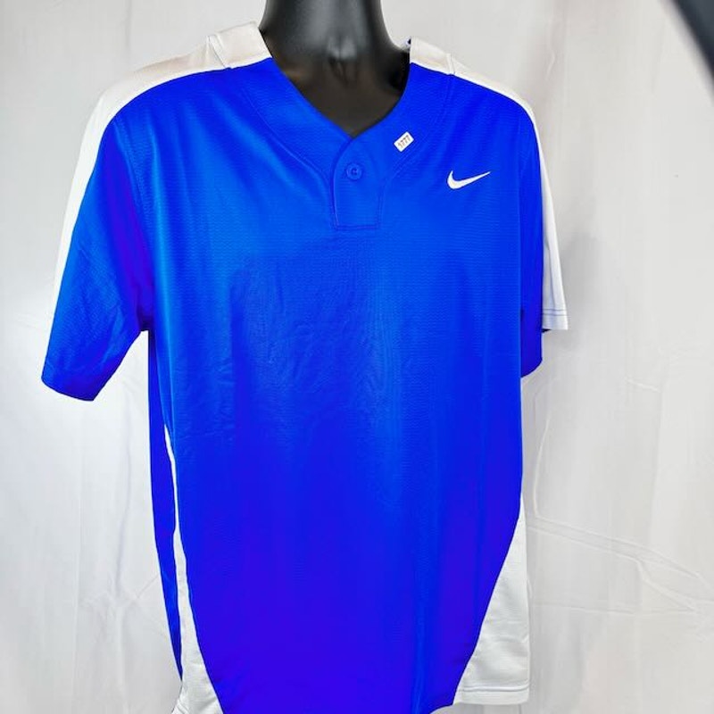 Nike Team Vapor Select 1-Button Jersey Short Sleeve Royal Blue White Mens Size L