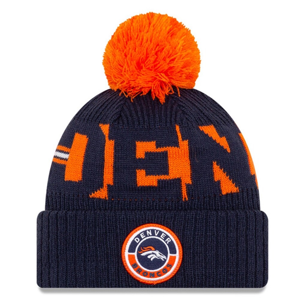 New Era Denver Broncos 2020 Sport Pom Cuffed Knit Hat Navy Orange Adult OSFM
