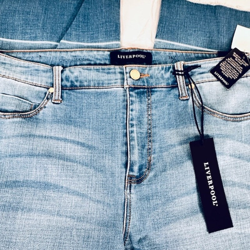 Liverpool Carter Crop Straight Jeans Release Hem Denim Blue Womens Size 16