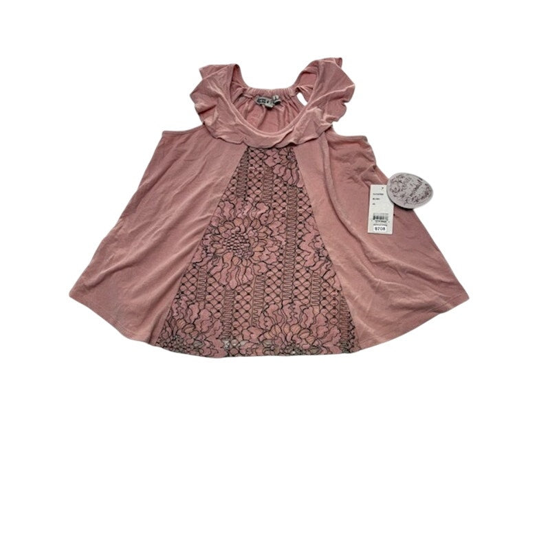 Gypsies & Moondust Floral Lace-Front Ruffle Top Sleeveless Blush Womens XS