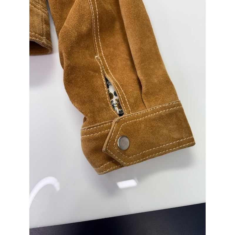 Free People Suede Leather Moto Jacket Front Zipper Pockets Brown Womens Size L
