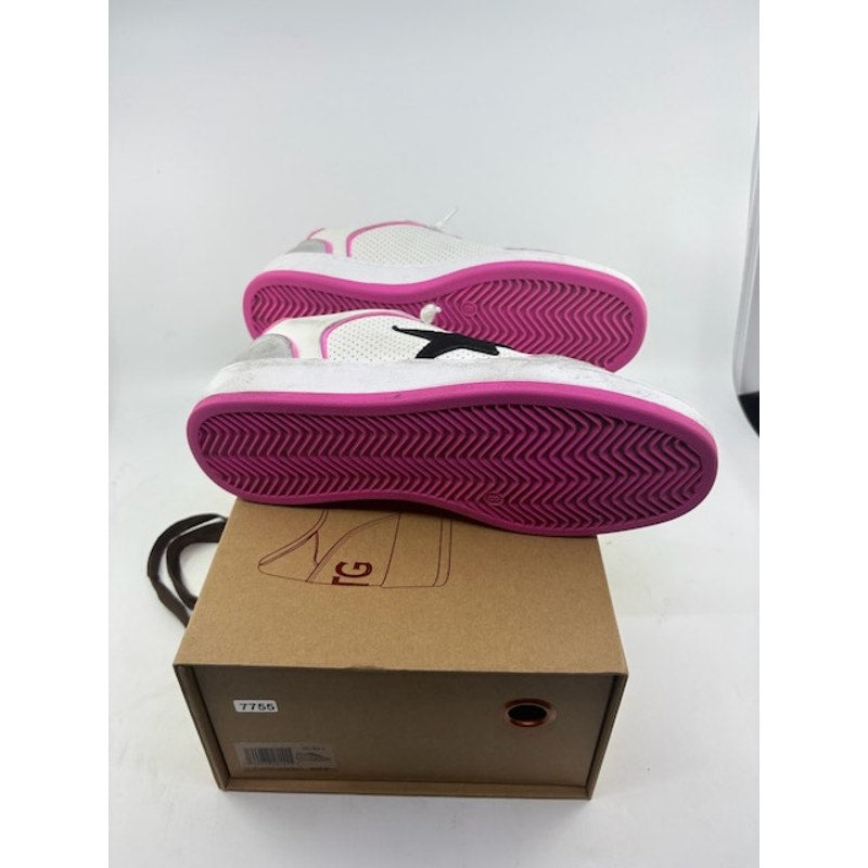 Vintage Havana Perforated Leather Sneakers Lace-Up Shoes White Pink Womens Sz 8