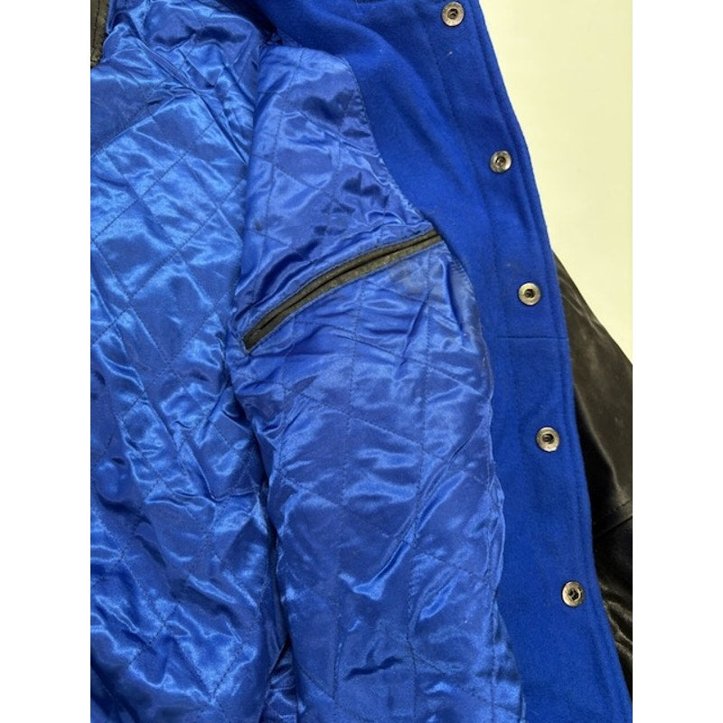 G-III Carl Banks NY Giants Leather Varsity Bomber Jacket Blue/Black Mens Size XL
