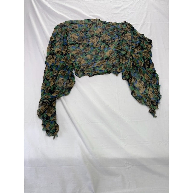 Patricia Nash Floral Scarf Lightweight Viscose Fringe Wrap Green Blue Brown