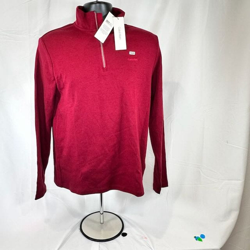 Calvin Klein Quarter Zip Birdseye Sweatshirt Liquid Touch Deep Lava Mens Size S