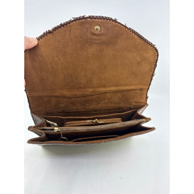 Vintage Genuine Crocodile Alligator Clutch Wallet Exotic Leather Handbag Brown
