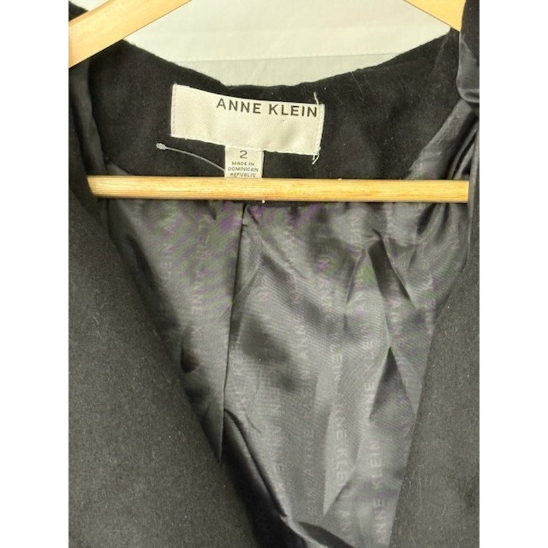 Anne Klein Double-Breasted Hooded Coat Cashmere Blend Black Womens Size 2