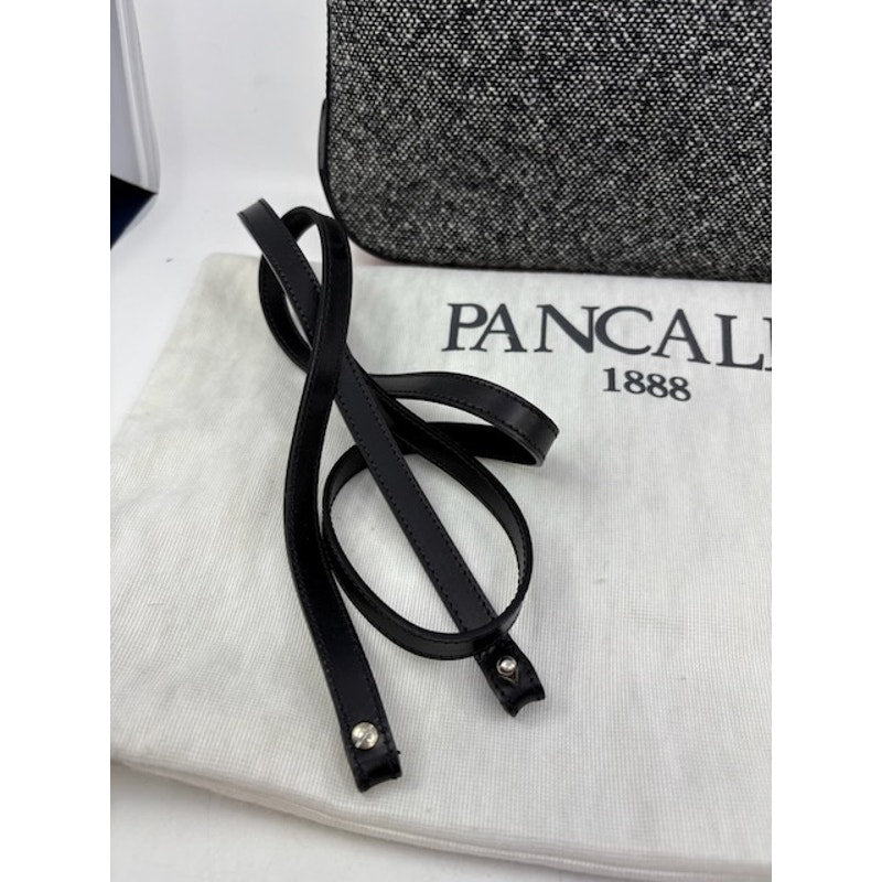 Pancaldi 1888 Tweed Leather Tote Bag Italy Top Handle Shoulder Strap Gray Black