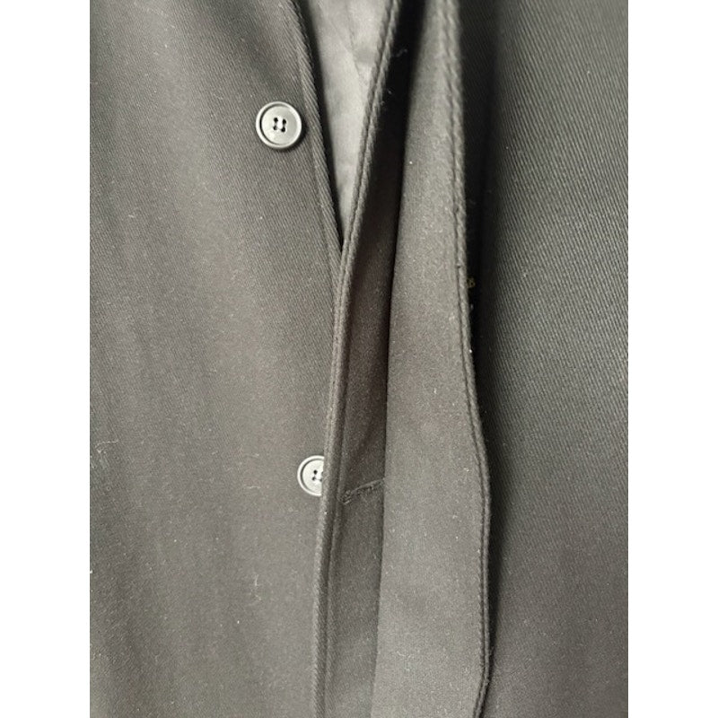 Mens Button-Up Wool Overcoat High Neck Belted Welt Pockets Lined Black Size XLT