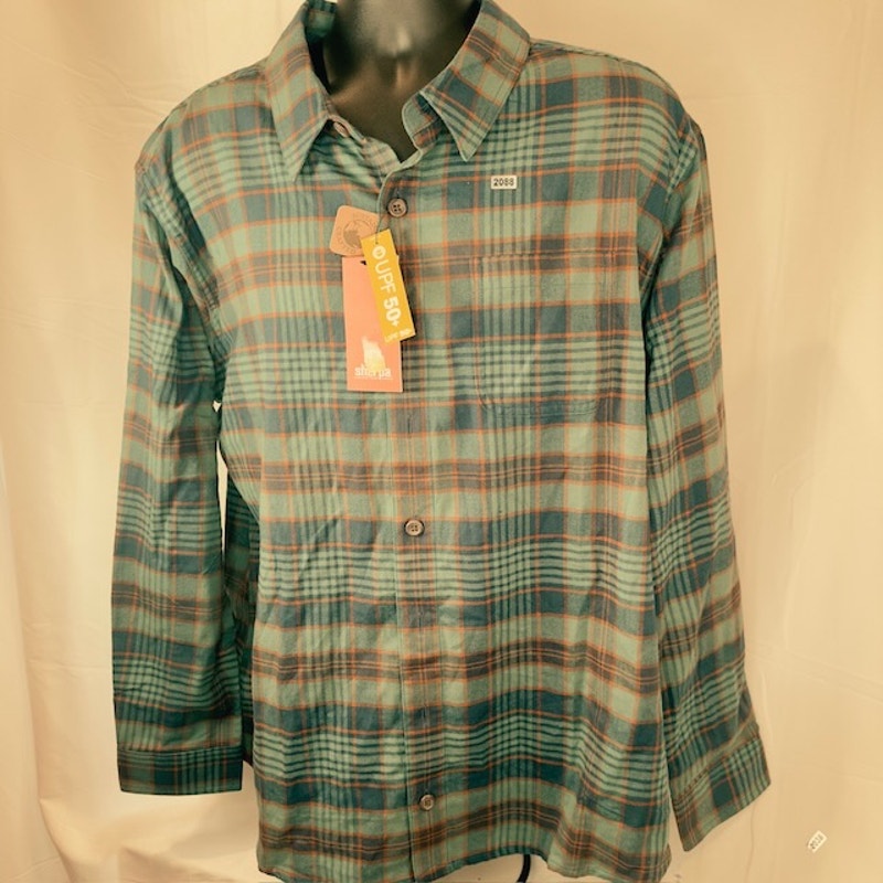 Sherpa Adventure Gear Rudra Shirt Button Down Plaid Neelo Blue Mens Size XXL