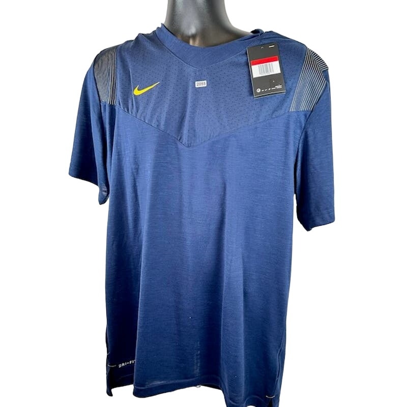 Nike Athletic Jersey Shirt Short Sleeve Dri Fit V-Neck Navy Blue Mesh Size L