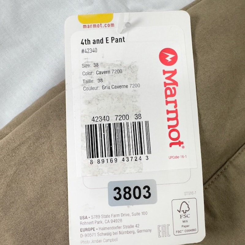 Marmot 4Th and E Pants Tapered Leg Cut Regular Fit Flat Front Khaki Mens 38
