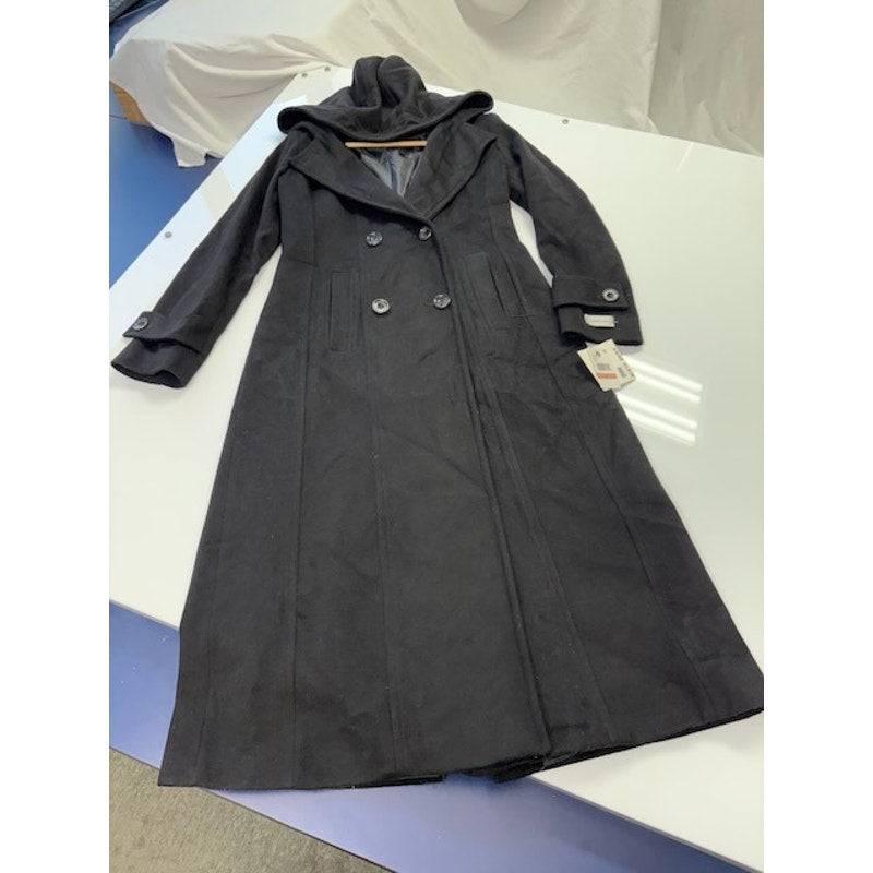 Anne Klein Double-Breasted Hooded Coat Cashmere Blend Black Womens Size 2