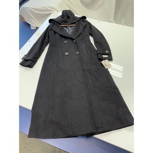 Anne Klein Double-Breasted Hooded Coat Cashmere Blend Black Womens Size 2
