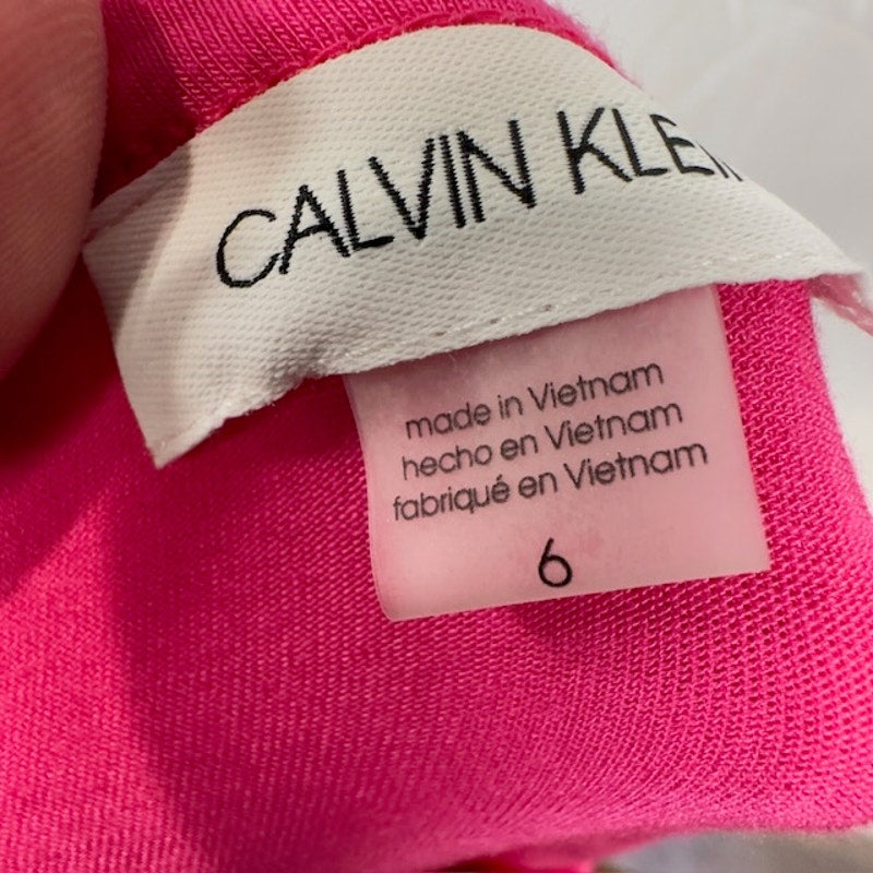 Calvin Klein Sleeveless Midi Dress Side-Ruched Scoop Neck Hot Pink Womens 6