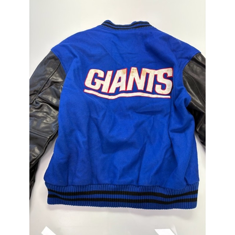 G-III Carl Banks NY Giants Leather Varsity Bomber Jacket Blue/Black Mens Size XL