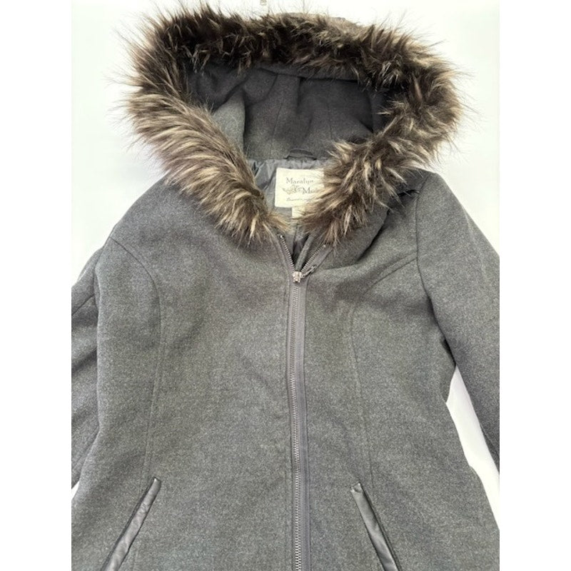 Maralyn & Me Faux-Fur-Trim Hooded Parka Coat Full-Zip Charcoal Womens Sz XS