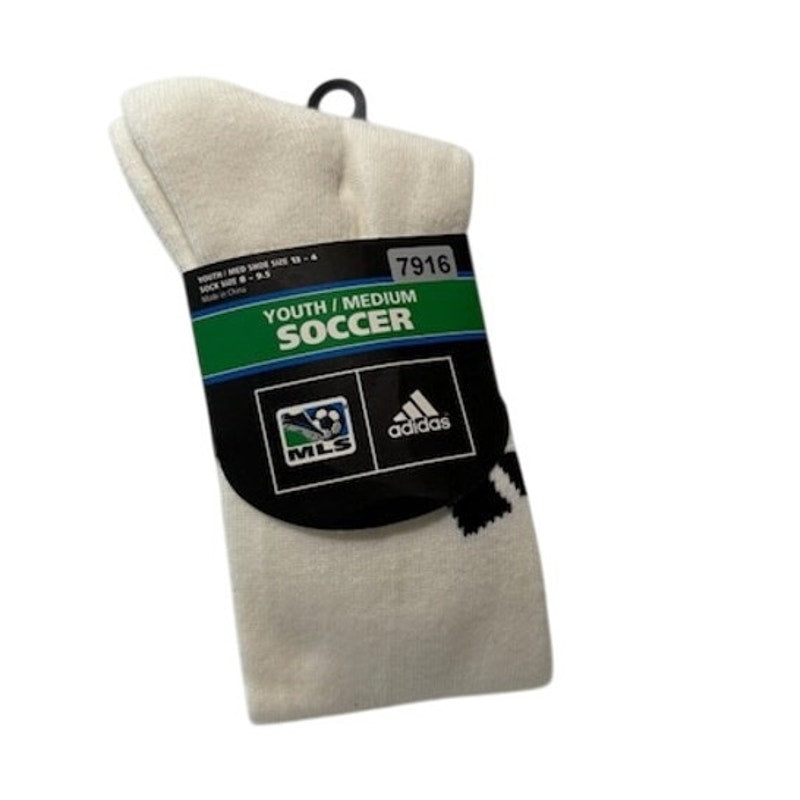Adidas MLS Soccer Socks Over The Calf White/Black Youth LG Shoe Size 13-4