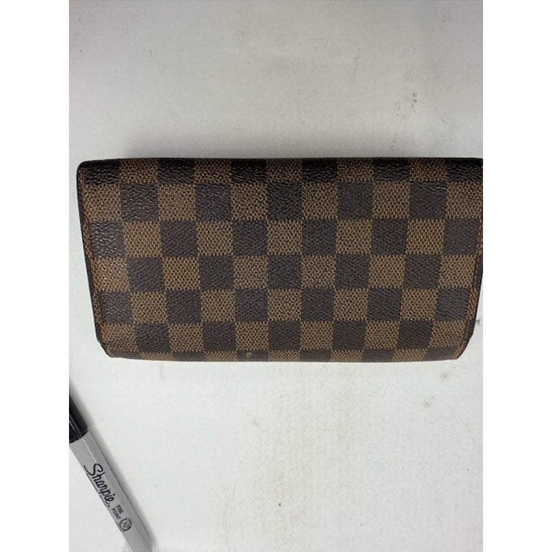 Louis Vuitton Damier Ebene Canvas Leather Bifold Long Wallet Brown Womens