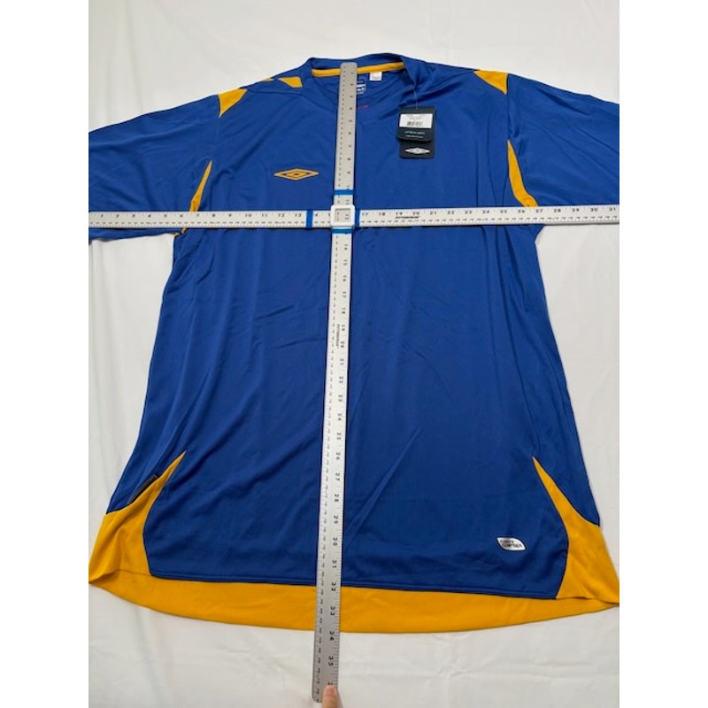 Umbro Soccer Jersey Shirt Short Sleeve V-Neck Royal Blue/Gold Mens Size L