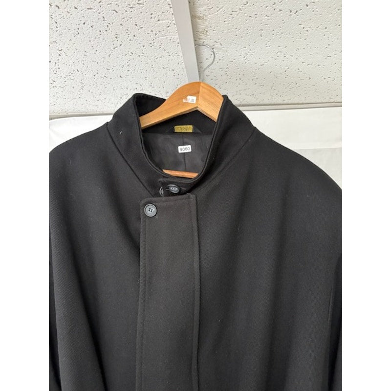 Mens Button-Up Wool Overcoat High Neck Belted Welt Pockets Lined Black Size XLT