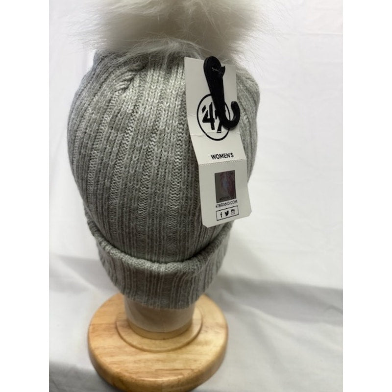 47 Brand Utah Jazz Knit Pom Beanie Cuffed NBA Hat Light Gray Womens OSFM
