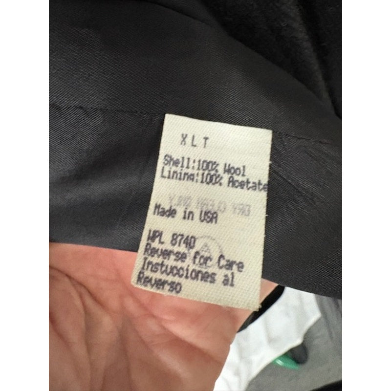 Mens Button-Up Wool Overcoat High Neck Belted Welt Pockets Lined Black Size XLT