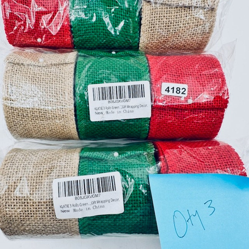 Klatie 3 Rolls Burlap Gift Wrapping Decor Holiday Christmas Beige Green Red