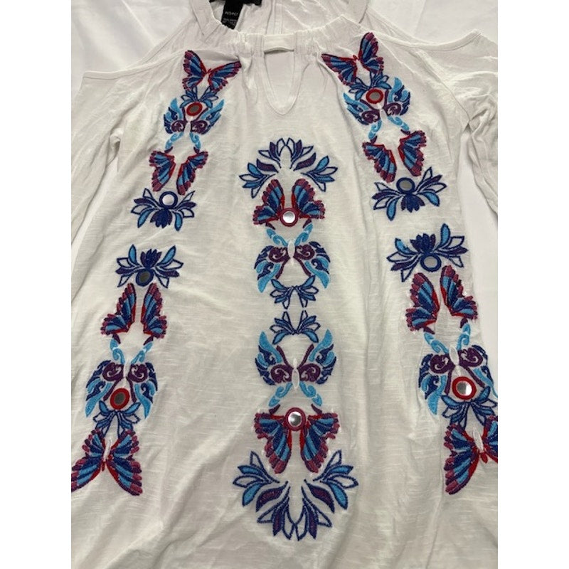 Inc International Concepts Embroidered Cold-Shoulder Top White Womens Petite