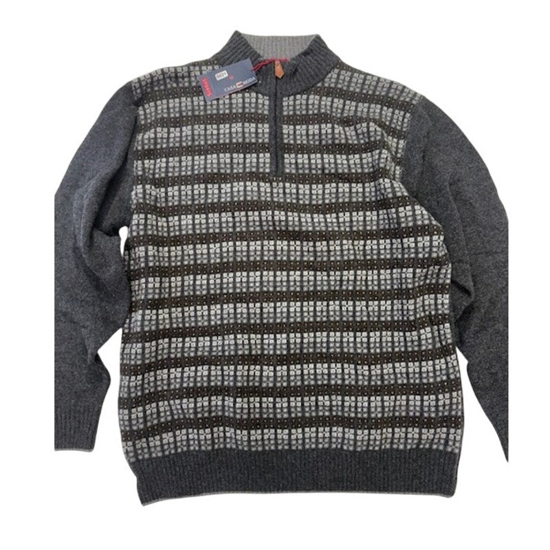 Casa Moda Knitted Striped Quarter Zip Sweater Wool Blend Gray Mens Size L