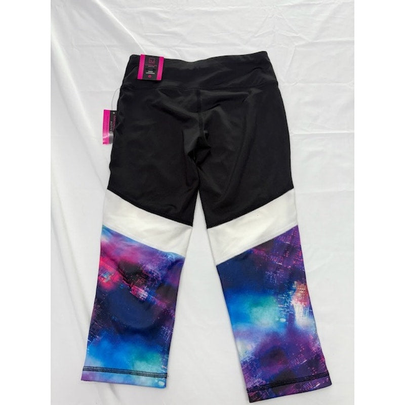 Material Girl Active Crop Leggings Colorblock Galaxy Print Black Womens XS