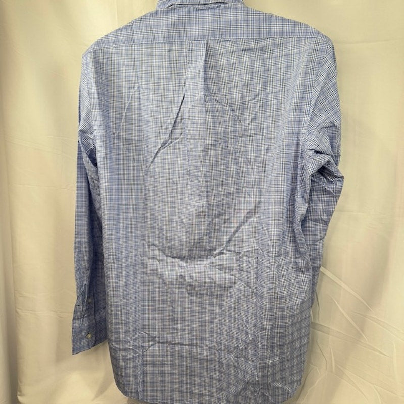 Ralph Lauren Button Down Shirt Long Sleeve Stretch Plaid Blue White Mens Size L