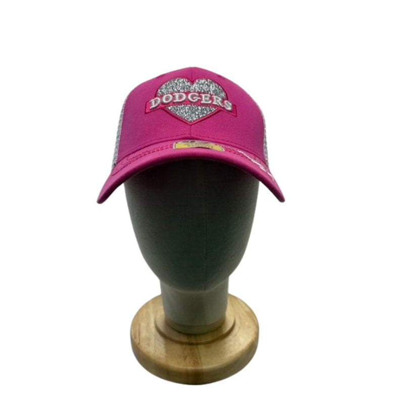 47 Brand Los Angeles Dodgers Trucker Hat Glitter Heart Pink Gray Youth
