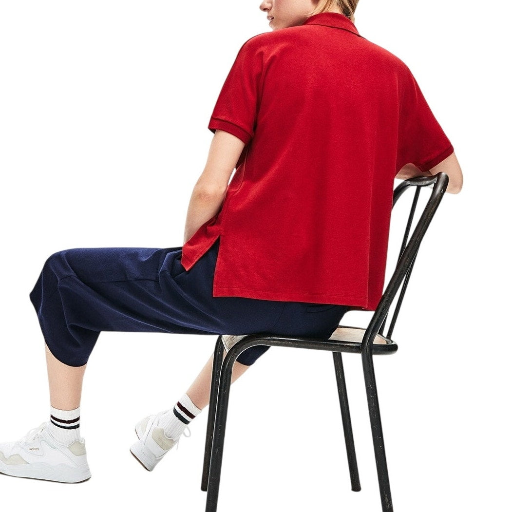 Lacoste Pique Polo Shirt Short Sleeve Relaxed Fit Stretch Red Womens XS