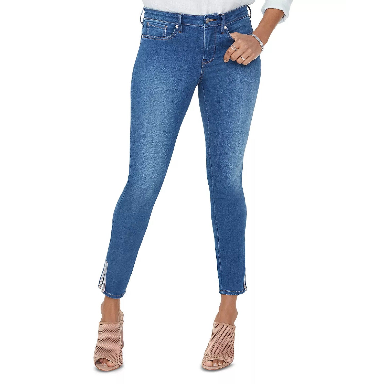 NYDJ Ami Ankle Tape-Trim Skinny Jeans Mid Rise Zip Fly Ladera Blue Womens 6