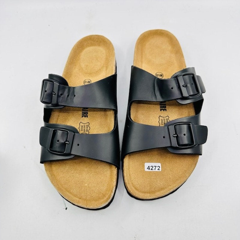 Cushionaire Lane Slide Sandals Suede Insole Faux Leather Black Mens 8.5M