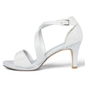 Mysoft Heels Sparkly Strappy Wedding Shoes Open Toe Pump Heel Silver Size 8