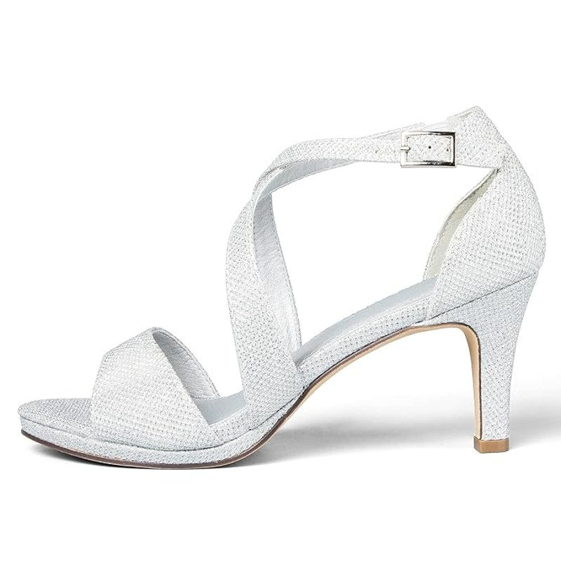 Mysoft Heels Sparkly Strappy Wedding Shoes Open Toe Pump Heel Silver Size 8