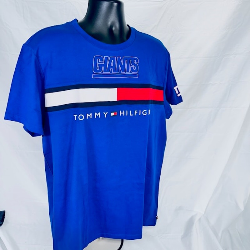 Tommy Hilfiger NY Giants Graphic T-Shirt Short Sleeve Blue Mens Size XL