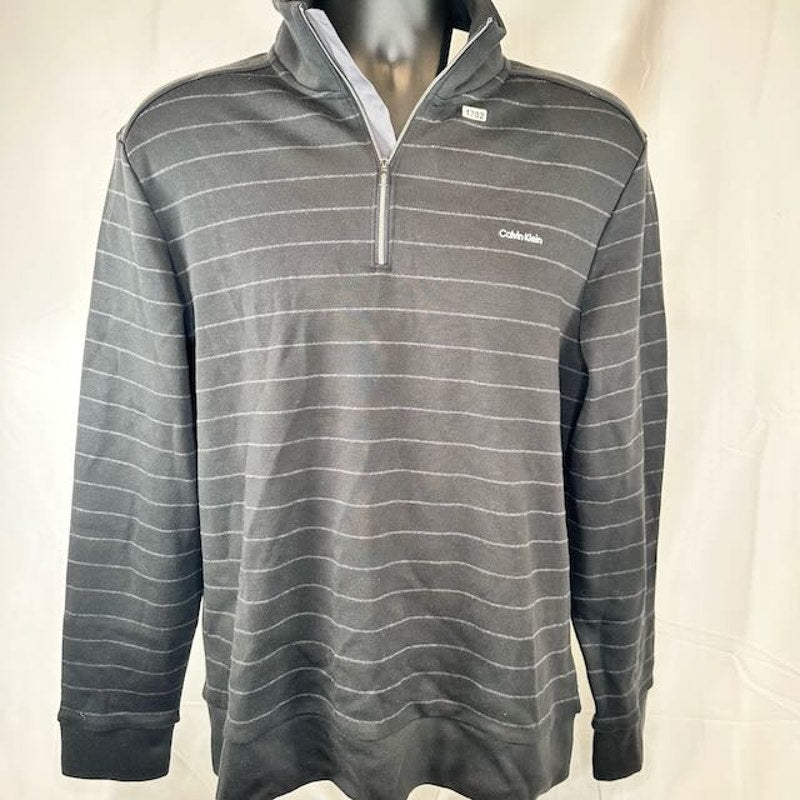 Calvin Klein Quarter-Zip Sweatshirt Liquid Touch Regular Fit Stripe Gray Mens M