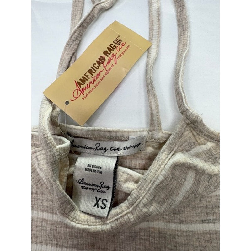 American Rag Cie Striped Swing Tank Top Racerback Beige White Womens XS
