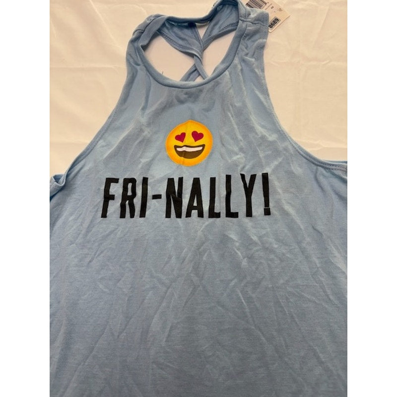 Freeze Fri-Nally Emoji Graphic Tank Top Racerback Light Blue Womens Size XS