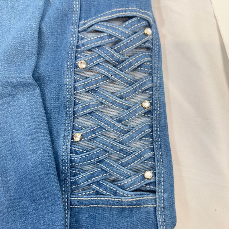 Nygard Luxe Denim Slims Lattice Skimmer Shorts Light Indigo Denim Womens Size XS