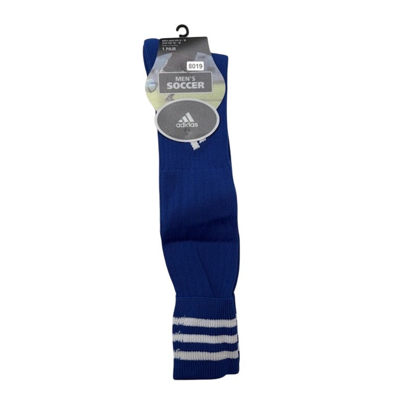 NEW Adidas Soccer Socks 3 Stripe Cuff Knee High Blue/White Mens Shoe Size 6-12
