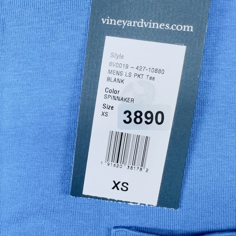 Vineyard Vines Long-Sleeve Custom Pocket Tee Shirt Cotton Blue Mens Size XS