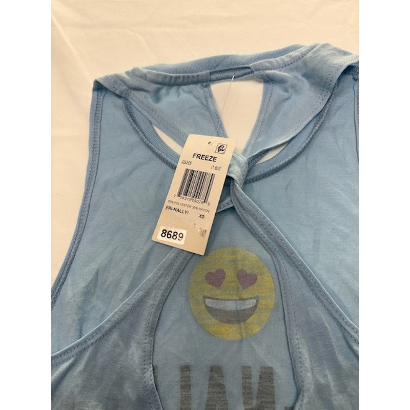 Freeze Fri-Nally Emoji Graphic Tank Top Racerback Light Blue Womens Size XS