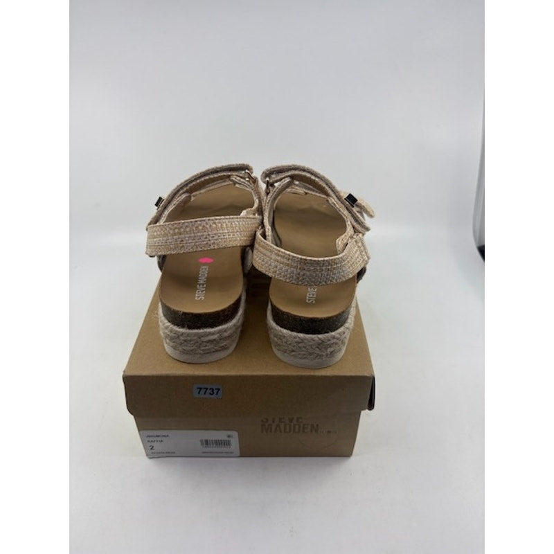 Steve Madden Bigmona Flatform Sandal Ankle Strap Natural Raffia Girls Size 2