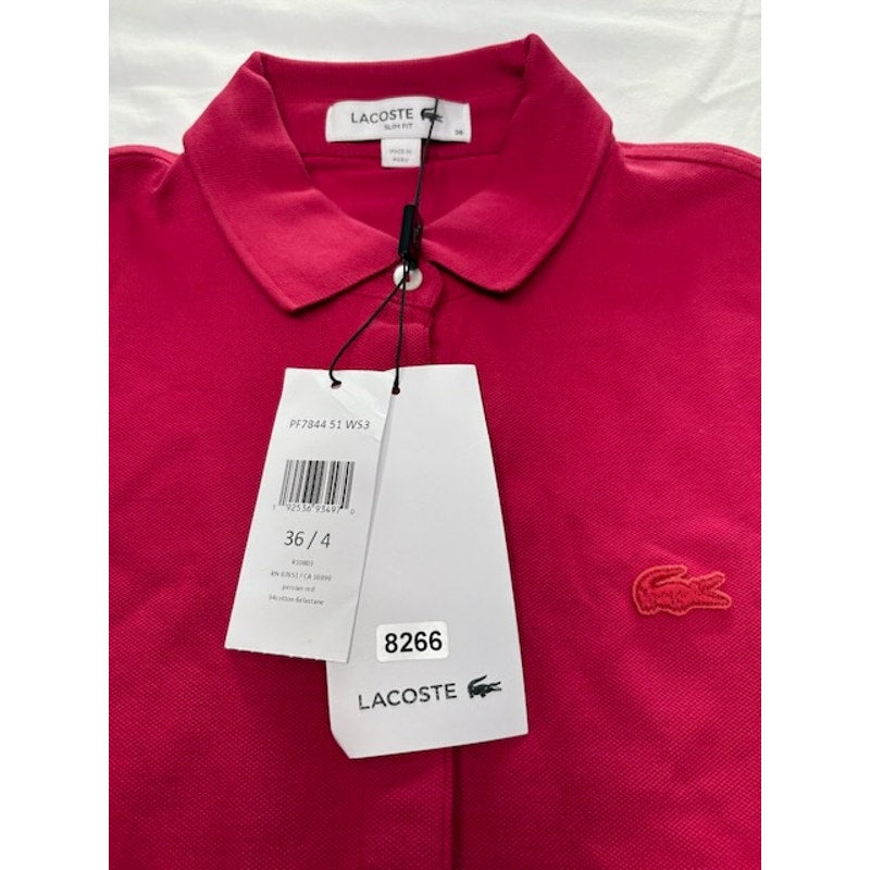 Lacoste Slim Fit Polo Shirt Short Sleeve Collared Stretch Womens Red Sz 36/4